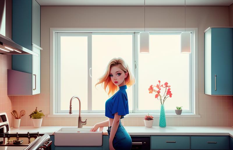 00067-2762671295-dreamlikeart analog style mdjrny-v4 style establish shot of beautiful girl  standing in kitchen interior, looking at viewer, fac.png